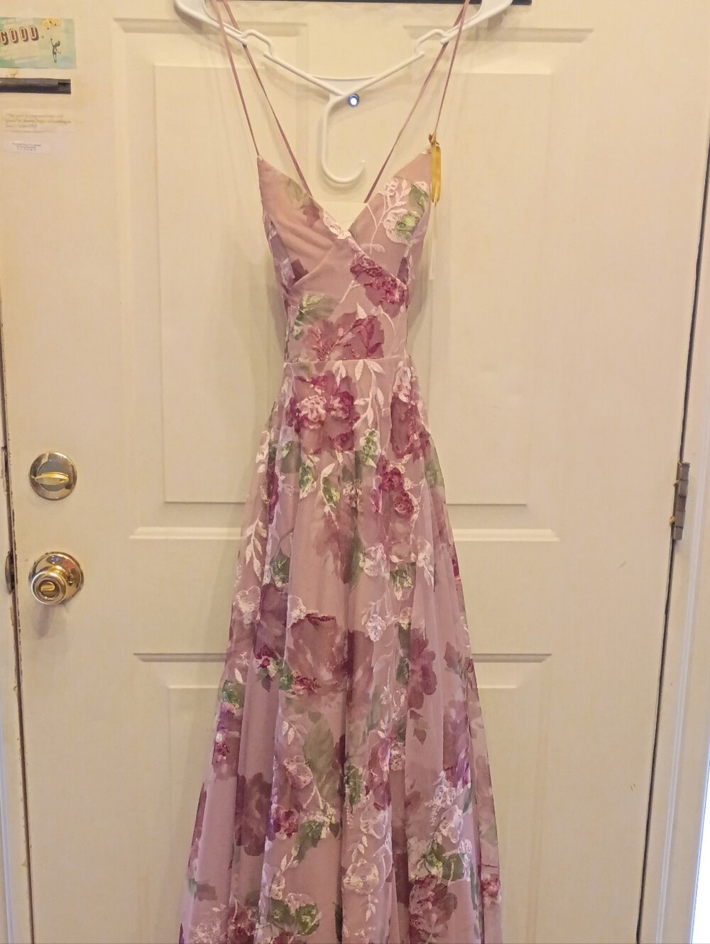 Dusty Rose Floral Maxi Dress with V-Neck and Spaghetti Straps - Picture 2 of 7